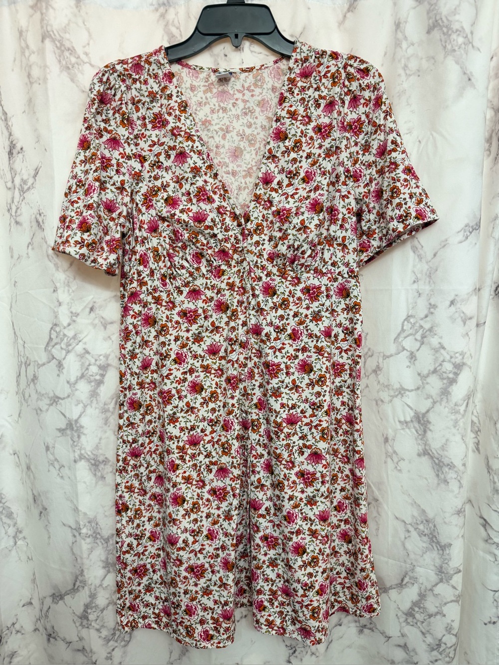 Old Navy White Mini Dress with Pink Floral Print